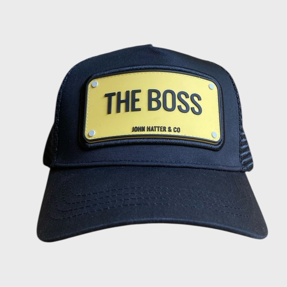 NWT John Hatter & Co The Boss Trucker Hat One Size Unisex Black Yellow Adjustabl